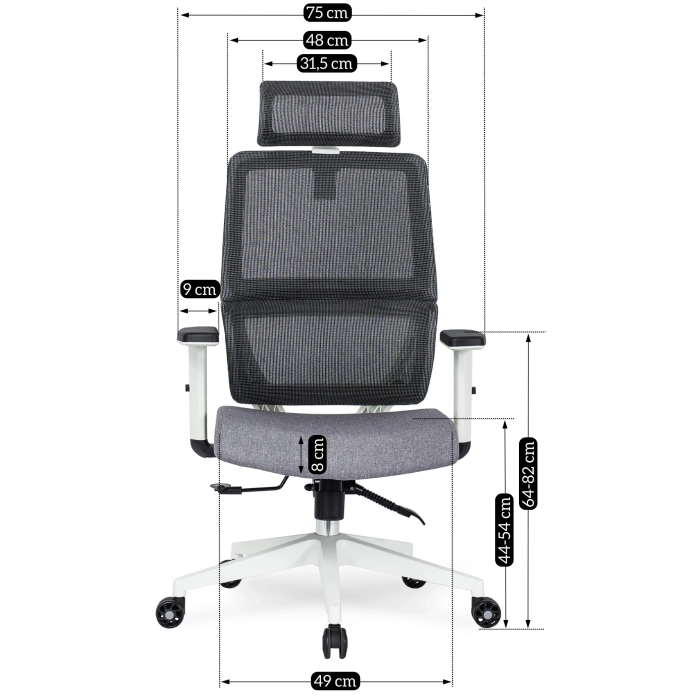 Fotel Biurowy Ergonomiczny Obrotowy NICKI Szary Nowoczesny