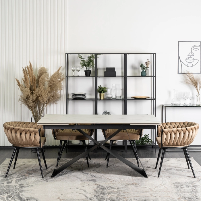 Stół VICTOR Ceramiczny Rozkładany 160-240 cm Biały Marmur/Czarny