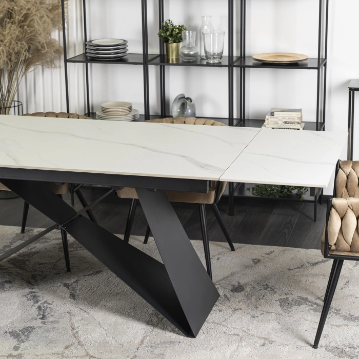 Stół VICTOR Ceramiczny Rozkładany 160-240 cm Biały Marmur/Czarny