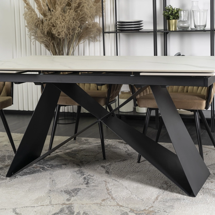 Stół VICTOR Ceramiczny Rozkładany 160-240 cm Biały Marmur/Czarny