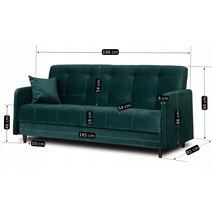 Sofa Rozkładana TIVOLI Zielona Welurowa