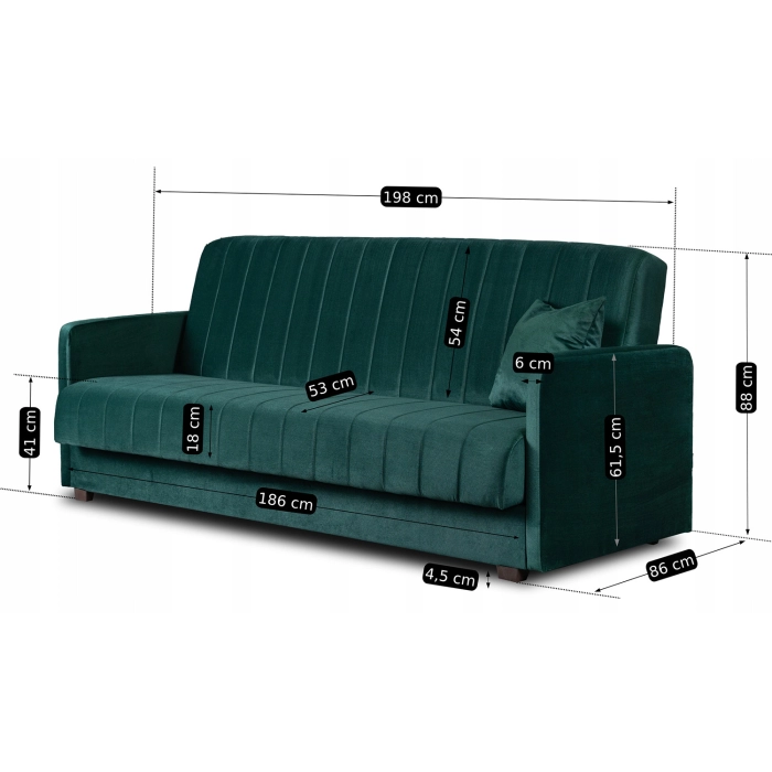 Sofa Rozkładana PORTO Zielona Welurowa
