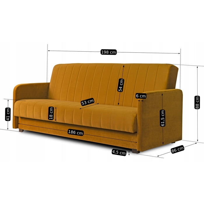 Sofa Rozkładana PORTO Musztardowa Welurowa