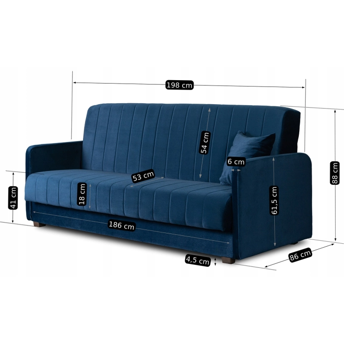 Sofa Rozkładana PORTO Granatowa Welurowa