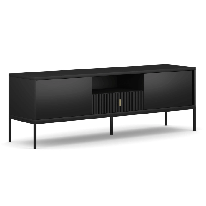 Szafka RTV MARCOS 154 cm Ryflowana Czarna